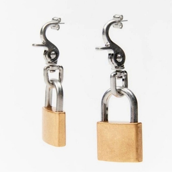 ZARA Padlock Earrings NWT Gold and Silver tone ✨✨🔥🔥 - Picture 2 of 6